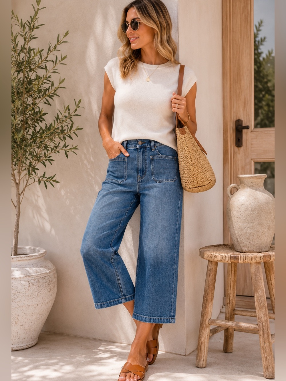 a.n.a Women’s 8P Wide Leg Relaxed Crop Jeans Effortless Chic Coastal Casual